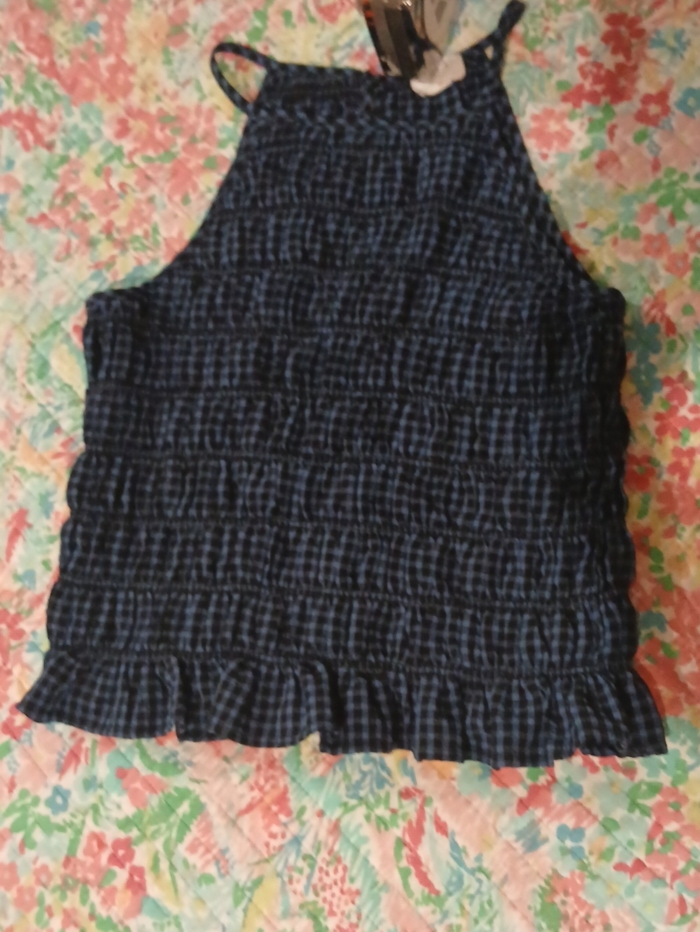 Sky Navy Blue Checkered Dress Top